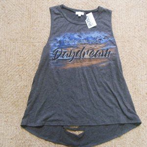 NWT AVLN Small Don't Quit Your Daydream Gray Tank Top Slashed Back